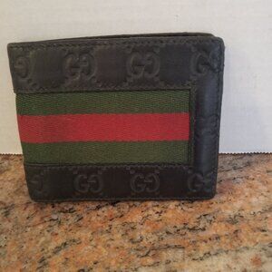 Vintage Gucci Guccissima GG Supreme Black Leather Signature Web Bifold Wallet